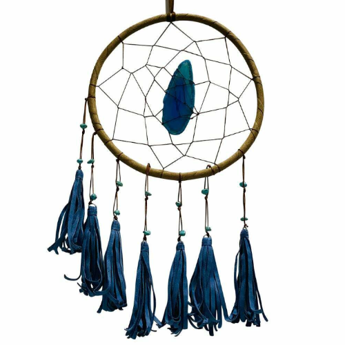 Agate Dream Catcher with Tassel - Blue