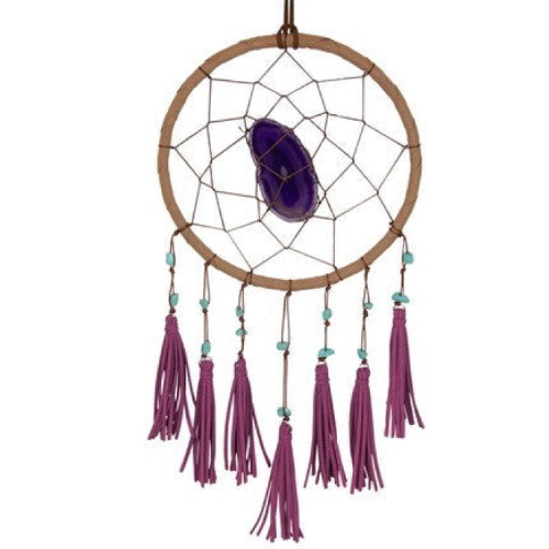 Agate Dream Catcher with Tassel - Purple