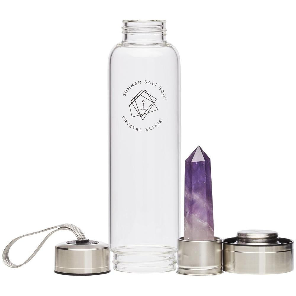 Amethyst Crystal Elixir Glass Water Bottle