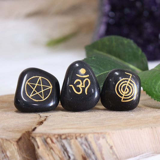 Black Agate - Symbol Tumbled Stone 3pc set